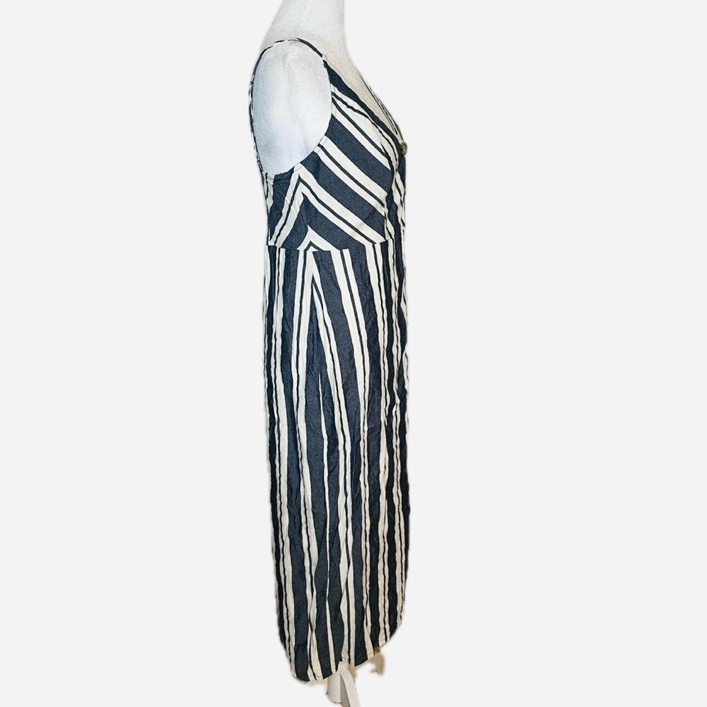 Entro Navy & White Striped Button Front Midi Dress- Small - Picture 3 of 7
